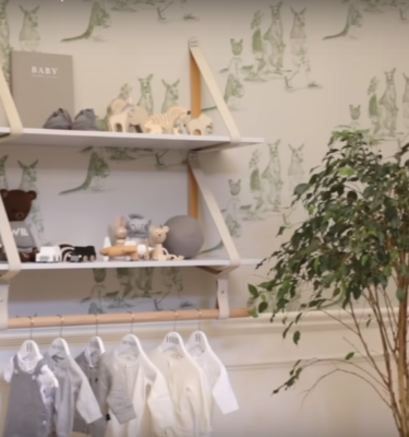 nursery shelves with rail